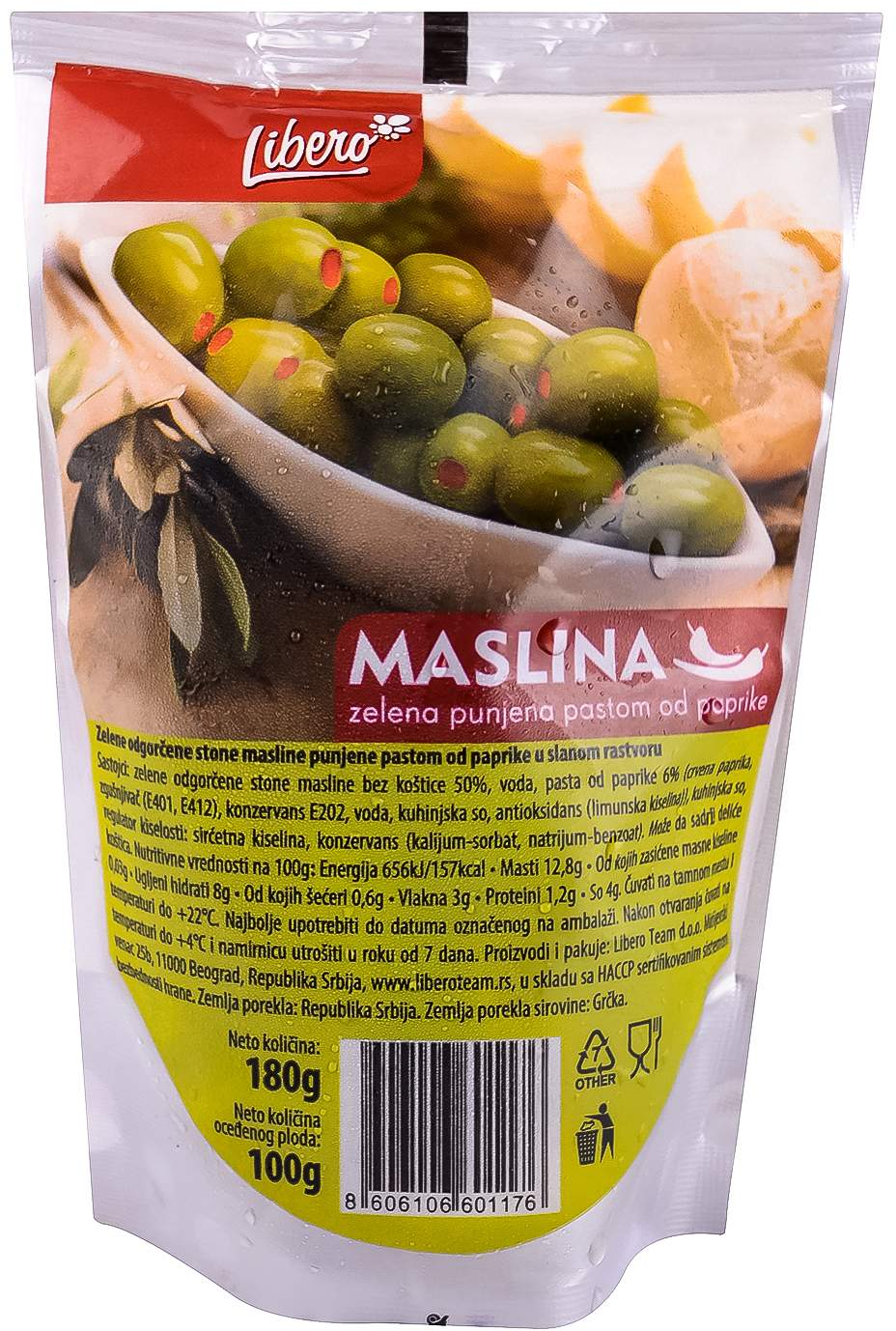 Zelene masline bez koštice/ s paprikom